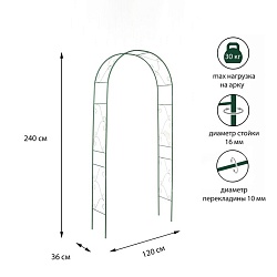 Арка садовая, разборная, 240 ? 120 ? 36 см, металл, зелёная, «Вьюнок», Арка садовая, разборная, 240 ? 120 ? 36 см, металл, зелёная, «Вьюнок» 4191890